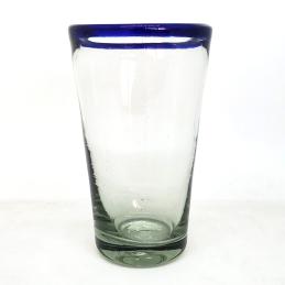 Juego de 6 vasos para cerveza con borde azul cobalto, 16 oz, Vidrio Reciclado, Libre de Plomo y Toxinas